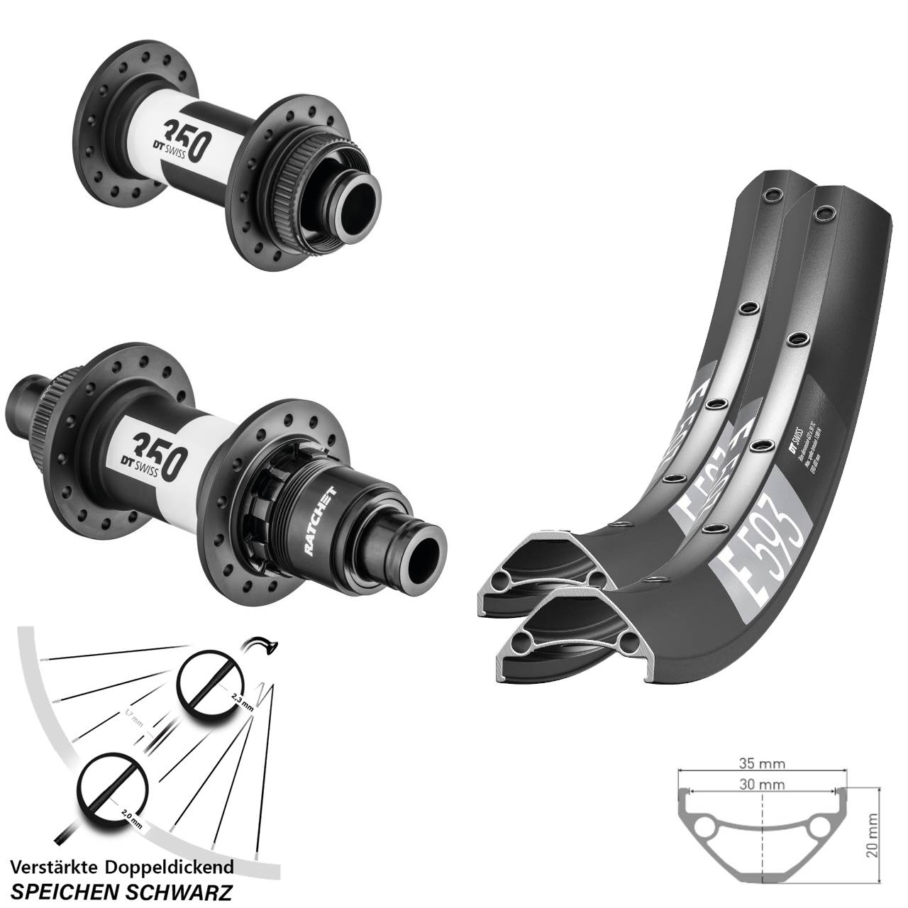 DT Swiss E593 350 29 Zoll Disc Laufrad-Satz 15x100 12x142 XD 11-12 fach