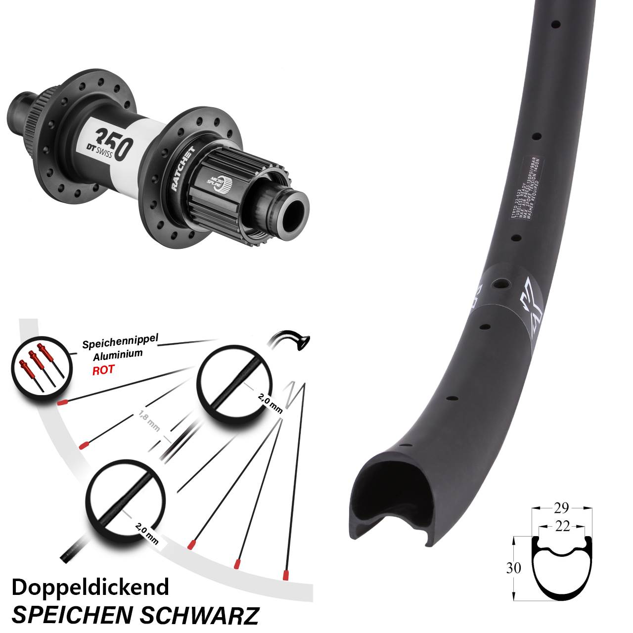 Hinterrad 28-29 Zoll KX-RC Gravel Carbon DT Swiss 350 Micro Spline 12x142
