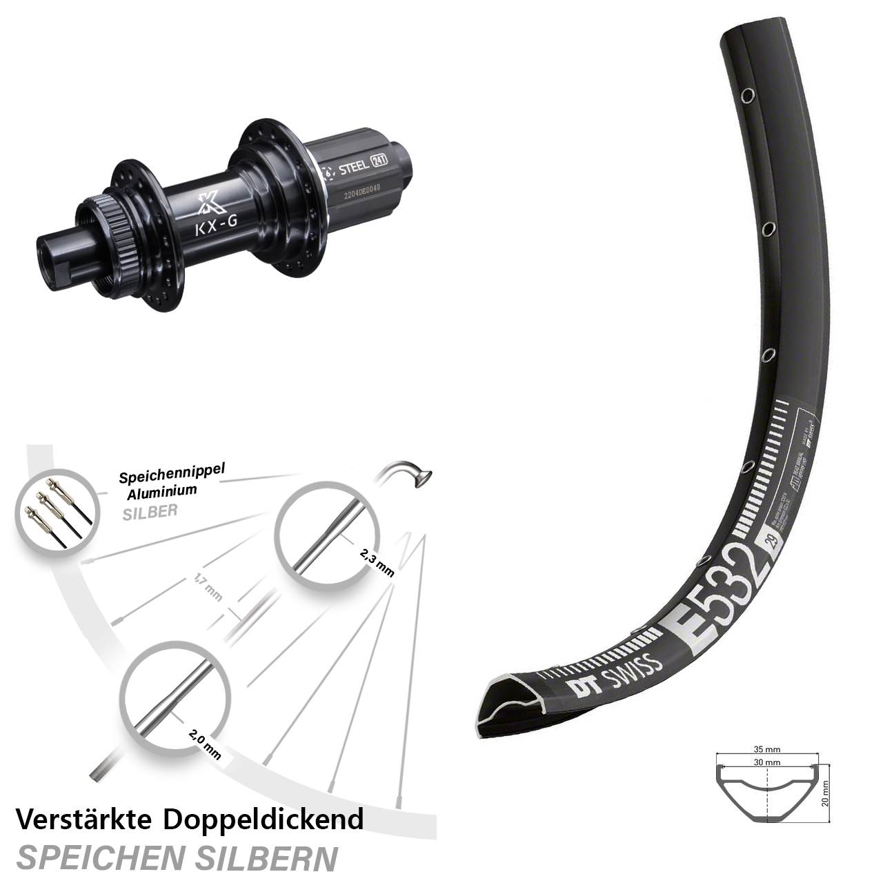 Disc Laufrad 29 Zoll DT Swiss E 532 KX-GS verstärkt 8-12 fach HG 12x142