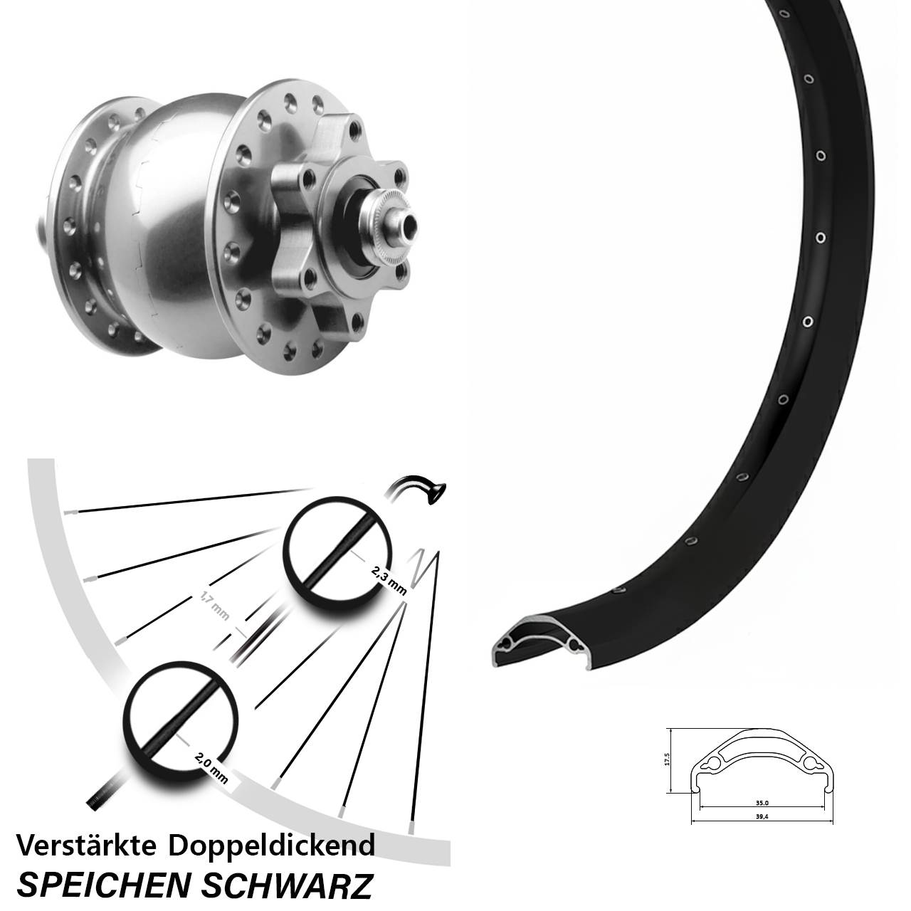 29 Zoll Ryde Disc 35 SON 28 silbern Vorderrad mit Nabendynamo QR