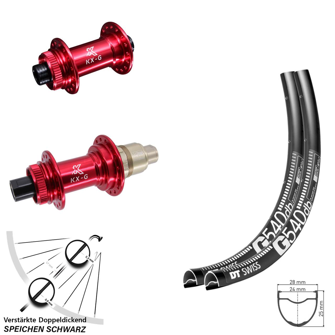 Centerlock Laufradsatz 28-29 Zoll DT Swiss G 540 KX-G rot XDR 12x100/142