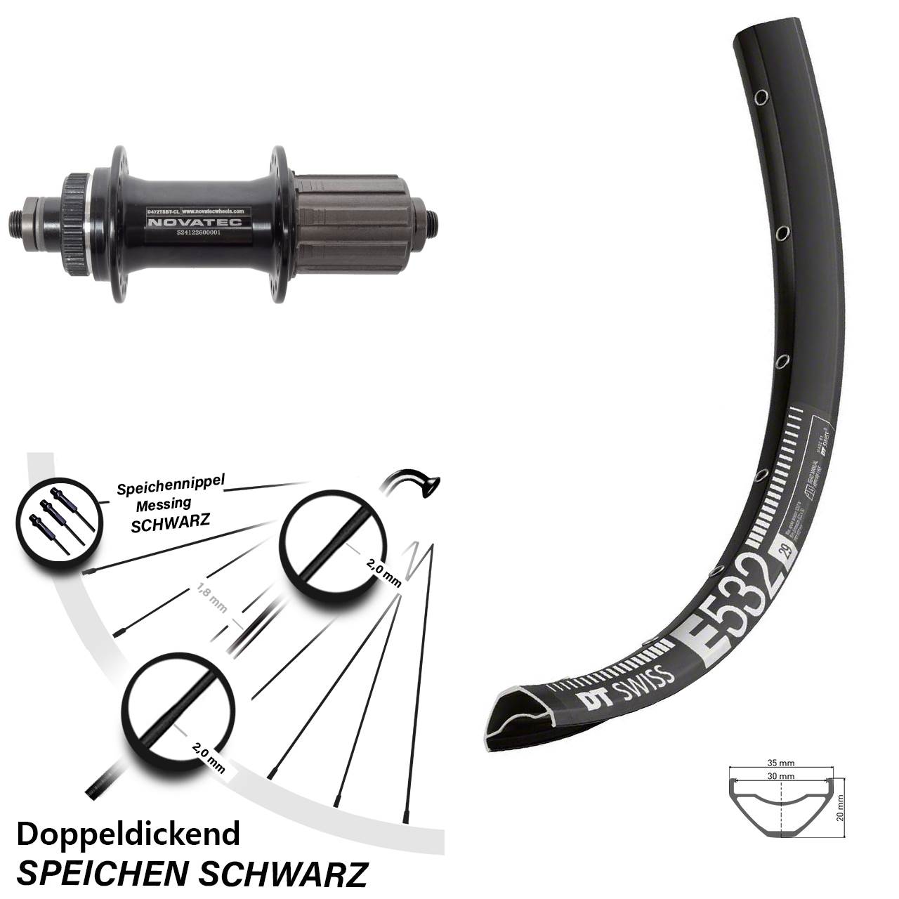 27,5 Zoll DT Swiss E 532 Novatec D472 Centerlock Hinterrad für Schnellspanner 8-12 fach