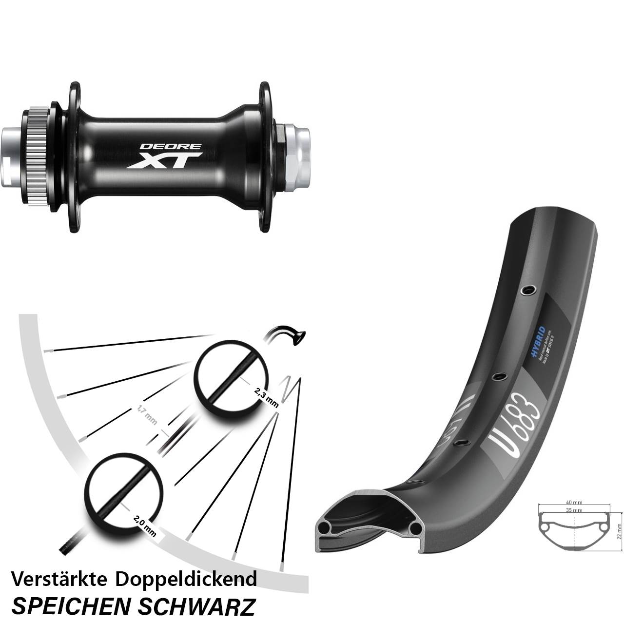 27,5 Zoll DT Swiss U683 Shimano Deore XT Vorderrad Centerlock 15x110 Boost