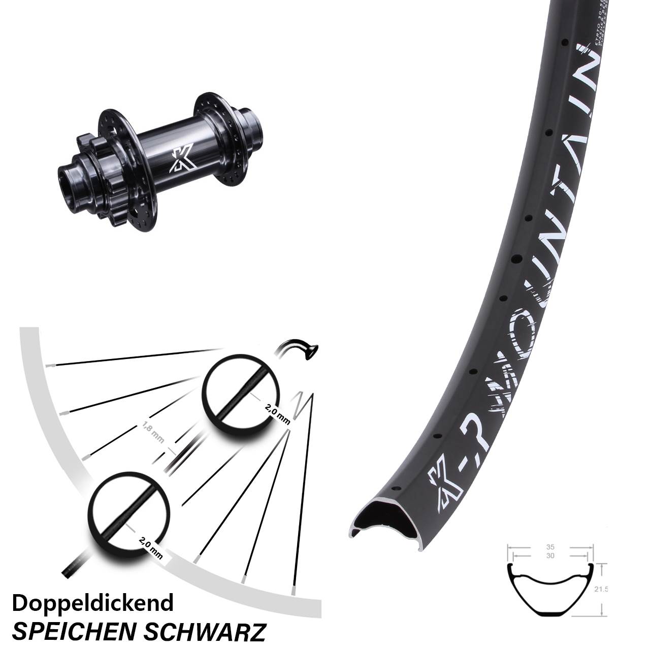 27,5 Zoll MTB KX-MR Mountain 6-Loch Vorderrad 20x110 non Boost