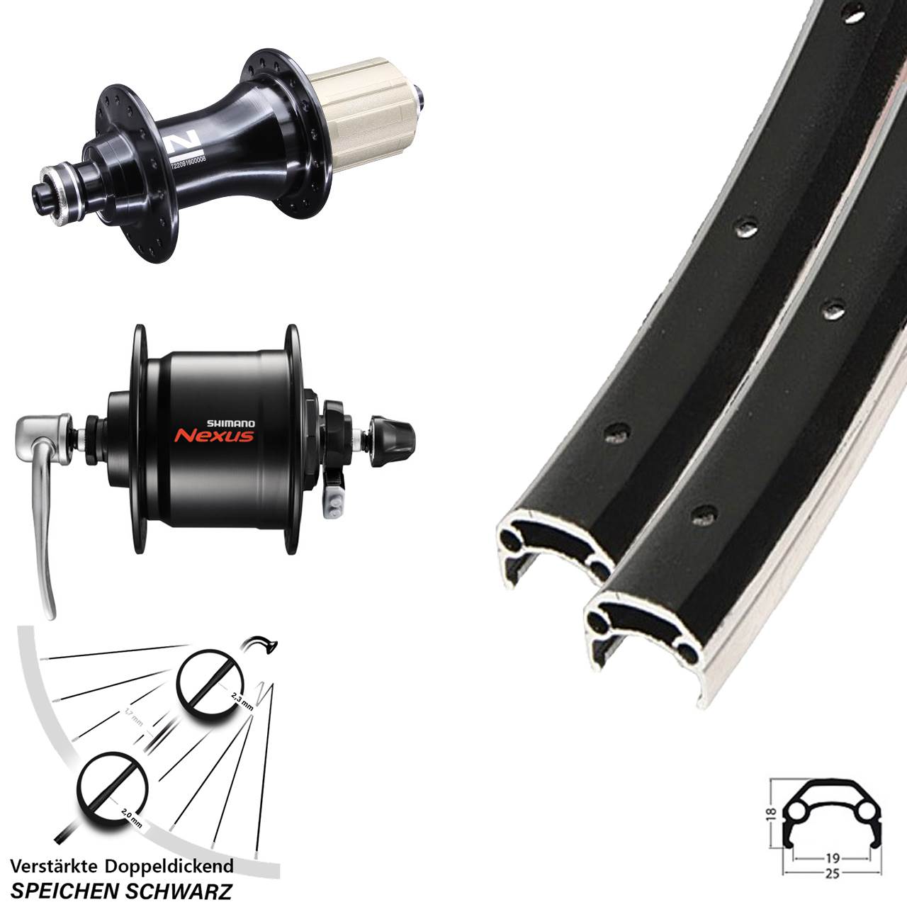 20 Zoll Schürmann YAK 19 Novatec F162SB Shimano Nexus DH-C3000 Laufradsatz QR 8-12 fach