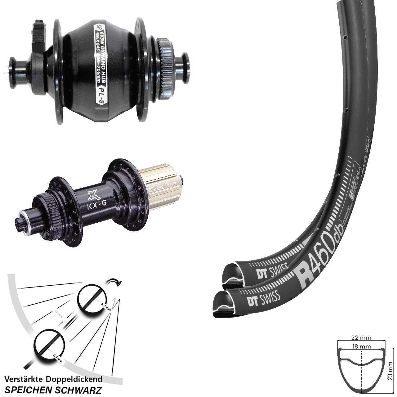 Disc Laufradsatz für Schnellspanner 28 Zoll DT Swiss R460 KX-G Shutter PL-8 8-12 fach