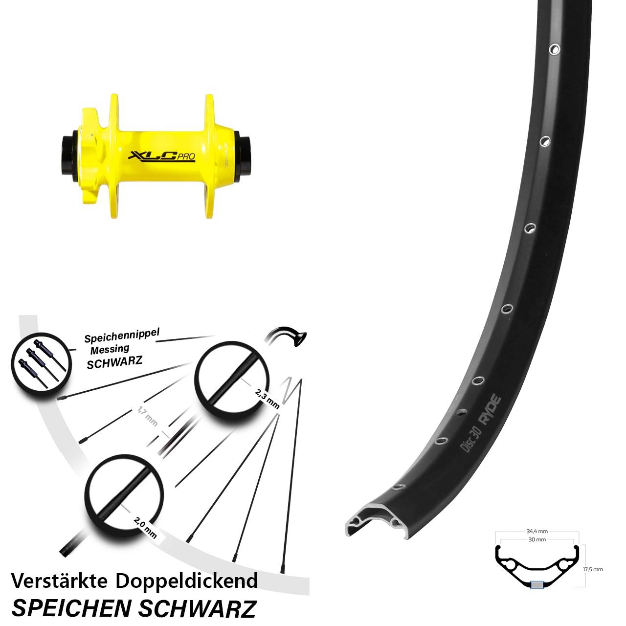 Ryde Disc 30 XLC gelb 29 Zoll Disc Laufrad 15x100