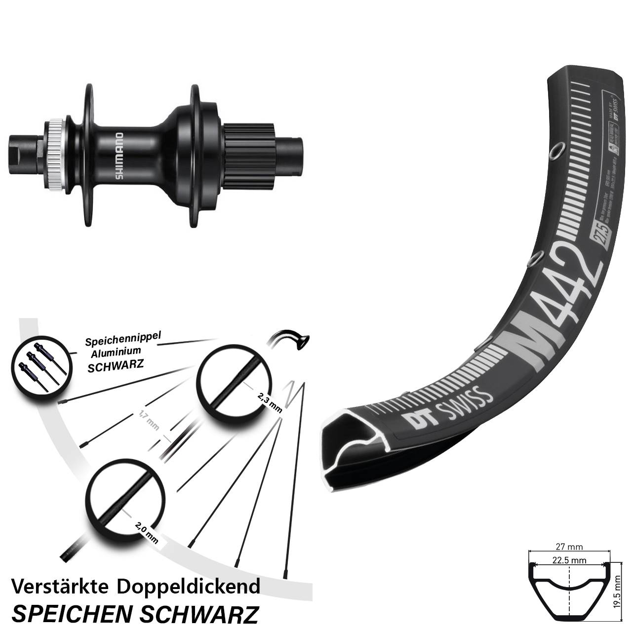 Disc Laufrad 12x142 28-29 Zoll DT Swiss M442 Shimano FH-MT510 Micro Spline