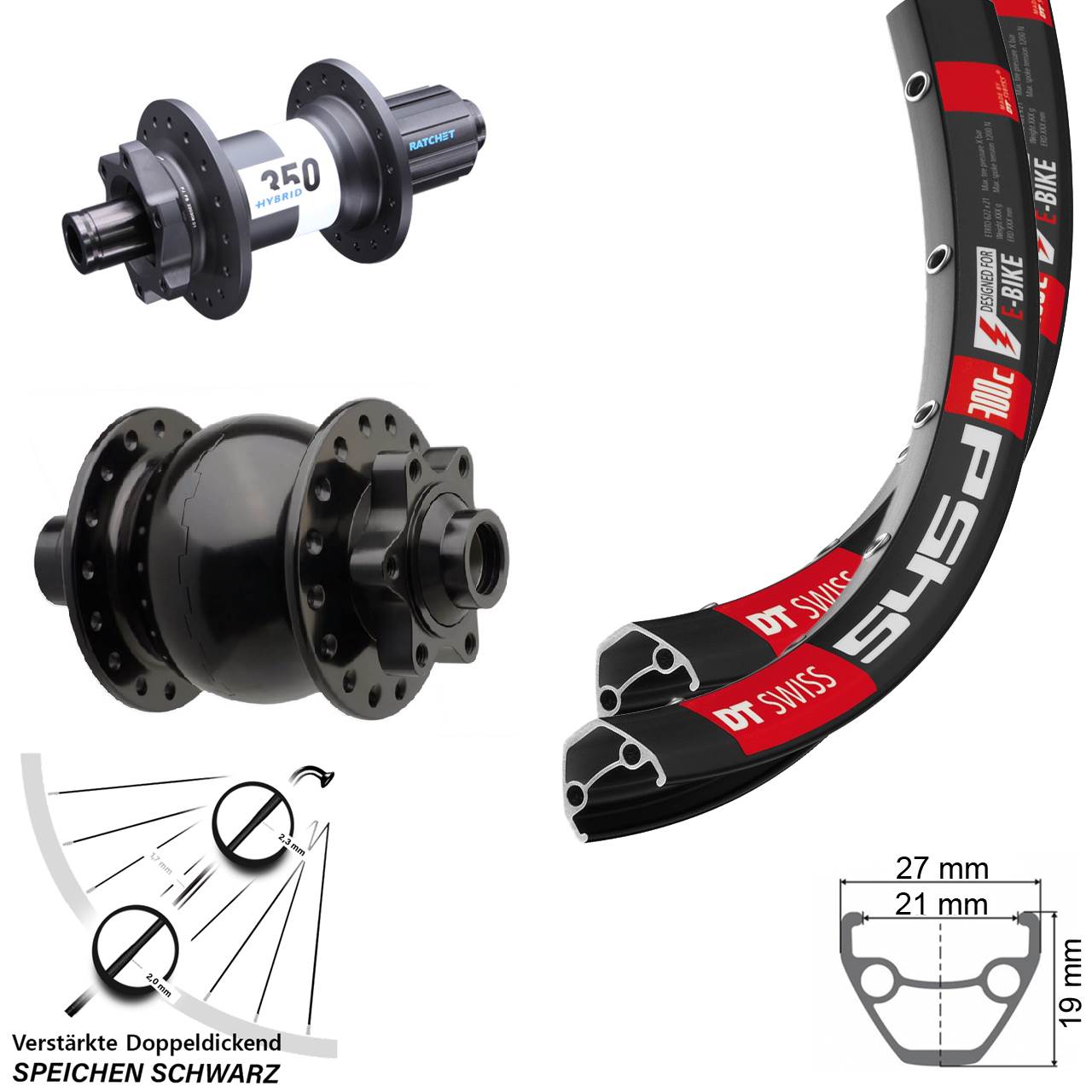 DT Swiss 545 350 Hybrid SON 28 26 Zoll Disc Laufradsatz 15x110 12x148 8-11 fach