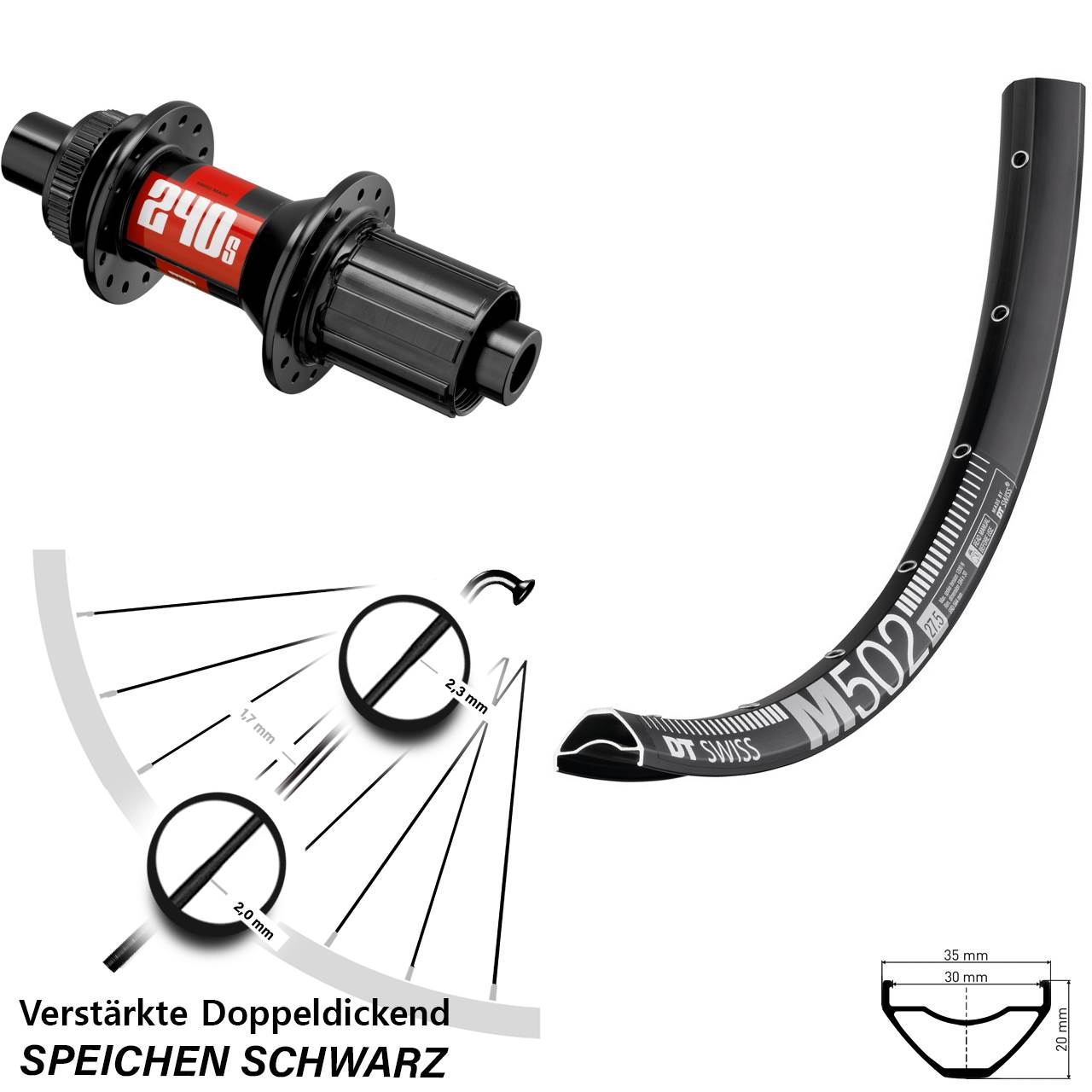 Disc Laufrad 29 Zoll DT Swiss M 502 240S 8-11 fach 12x148
