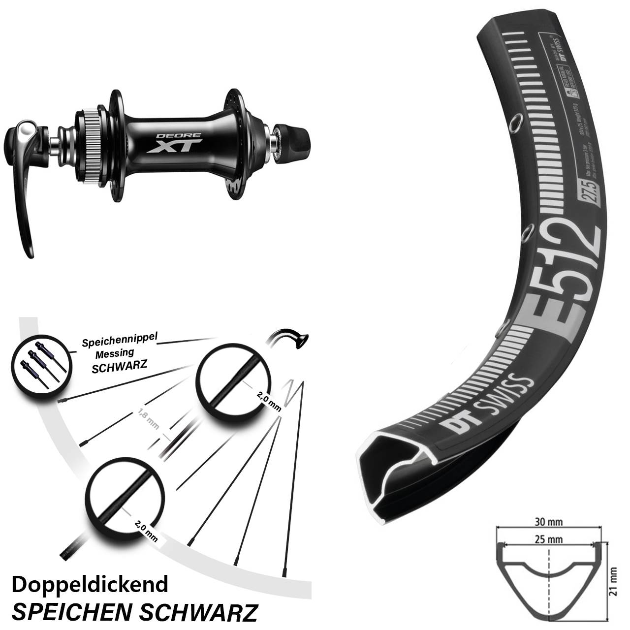 29 Zoll Vorderrad Shimano XT HB-M8000 DT Swiss E 512 für Scheibenbremse