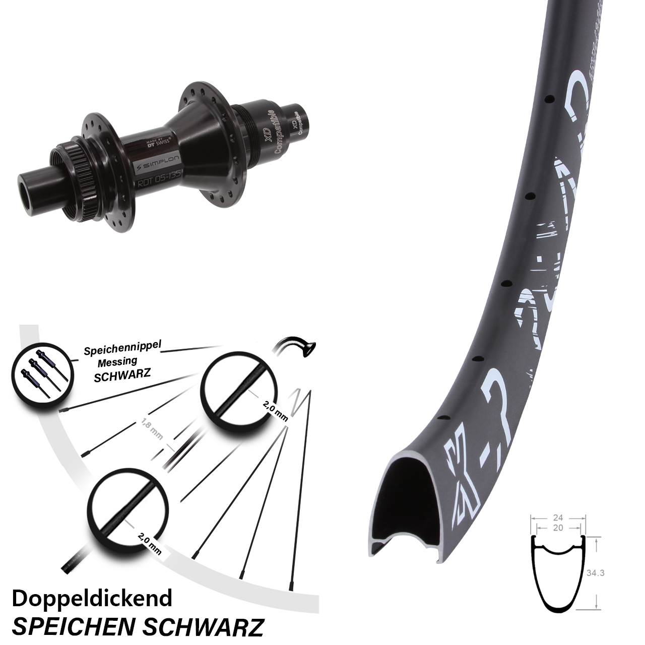 28 Zoll KX R Road DT Swiss 370 Hinterrad Centerlock 12x142 XD