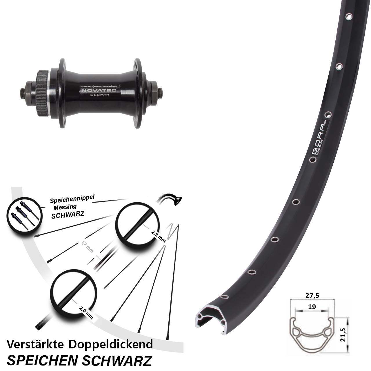 Gora 19 Novatec D471 27,5 Zoll Disc Vorderrad für Schnellspanner