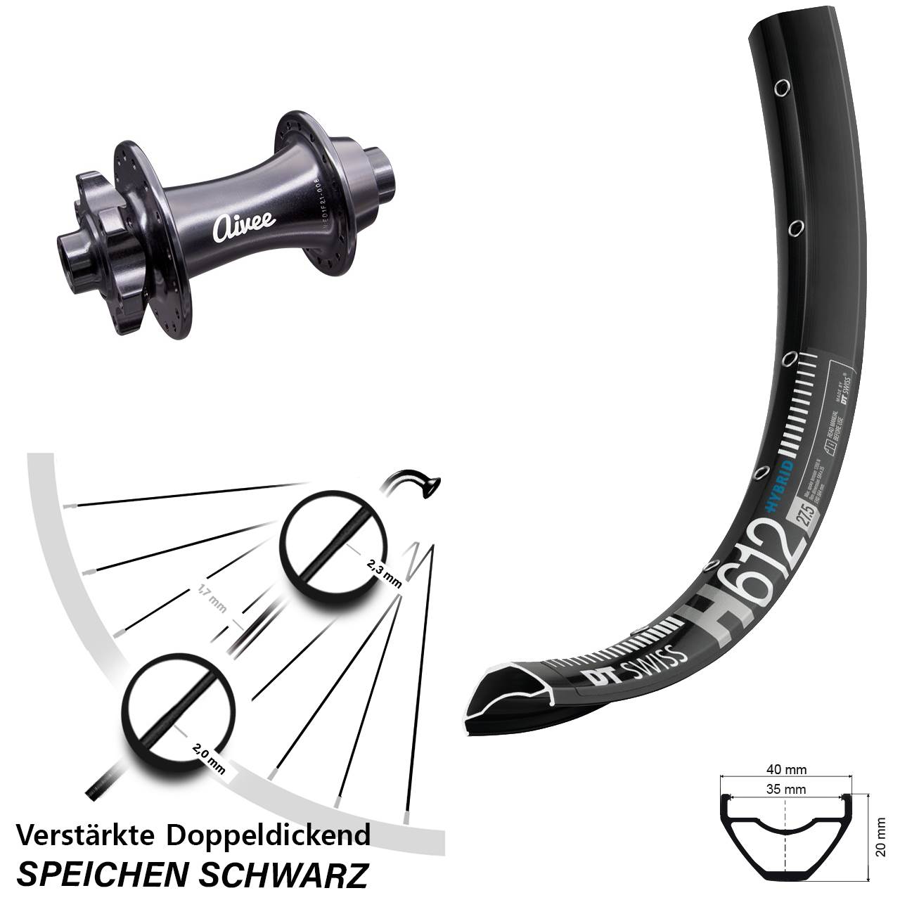 Disc Vorderrad 27,5 Zoll DT Swiss H612 Aivee 15x110 Boost