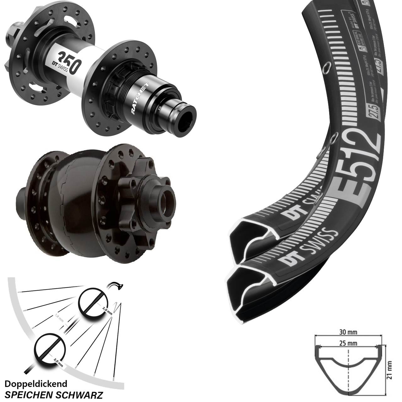 Disc Laufrad-Satz 29 Zoll DT Swiss E512-350 SON 28 SRAM XD 15x100 12x142