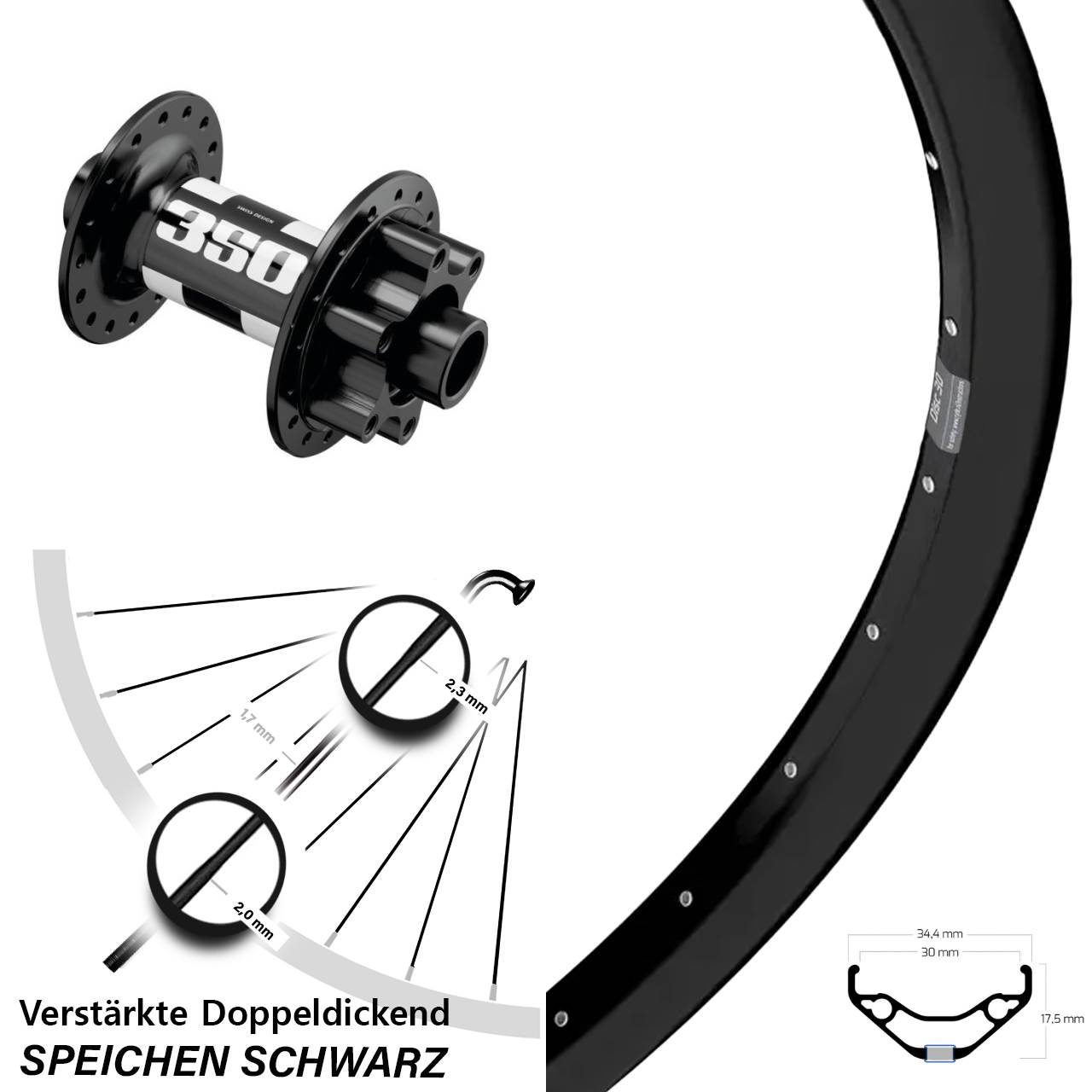 Boost Vorderrad 15x110 29 Zoll Ryde Disc 30 DT Swiss 350
