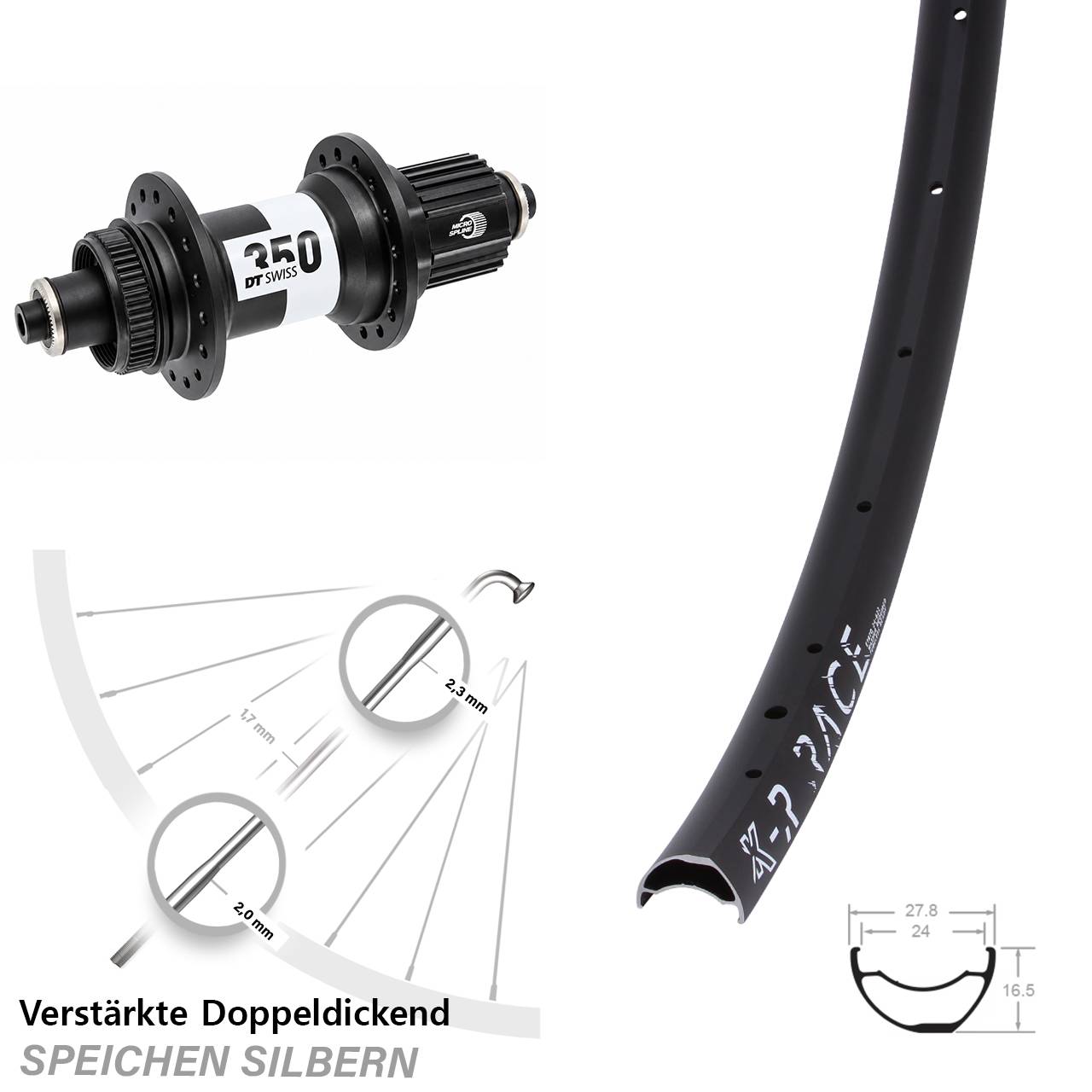 KX-R Race DT Swiss 350 Ratchet 36 Disc Hinterrad für Schnellspanner Micro Spline