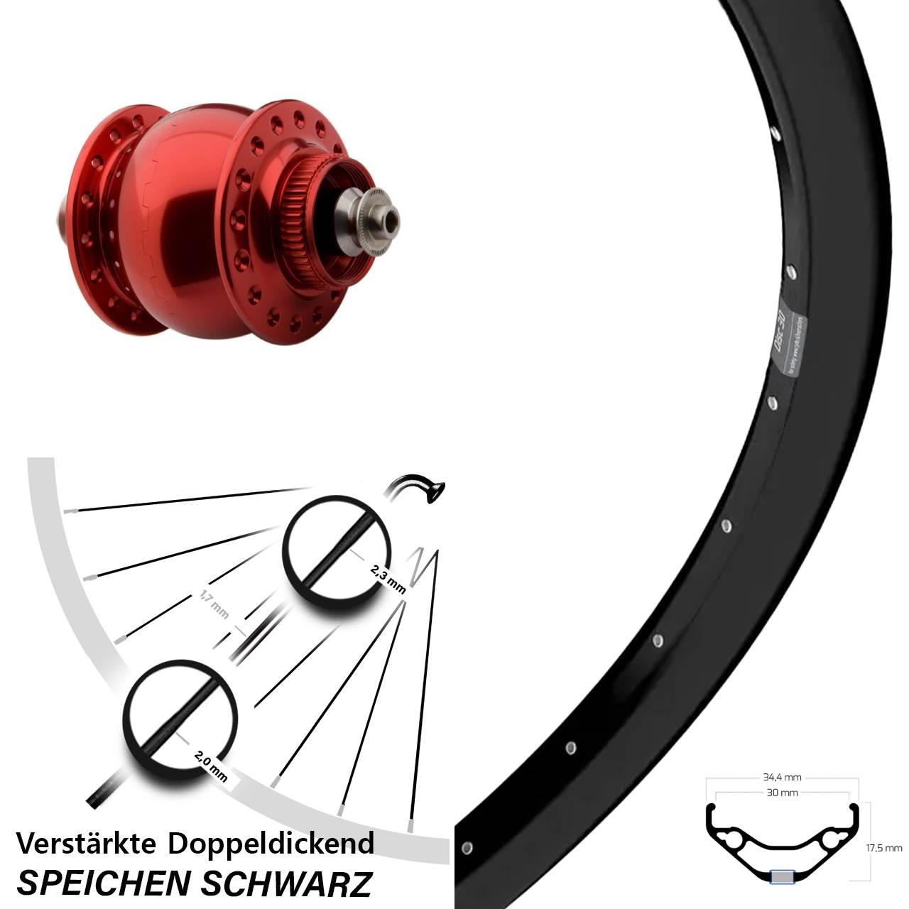 SONdelux rot Ryde Disc 30 29 Zoll Nabendynamovorderrad Centerlock für Schnellspanner