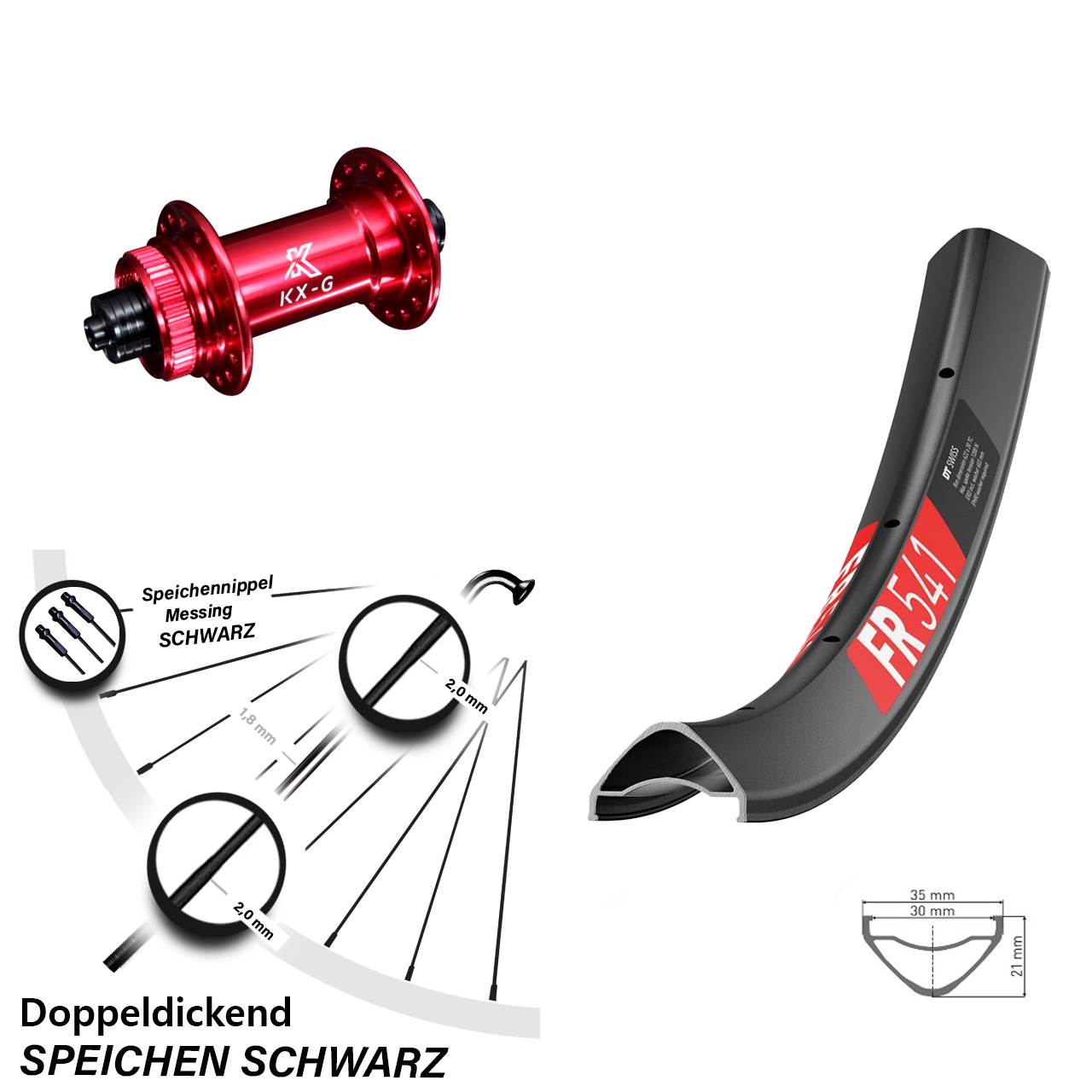 DT Swiss FR 541 KX-G rot 29 Zoll Disc Laufrad QR
