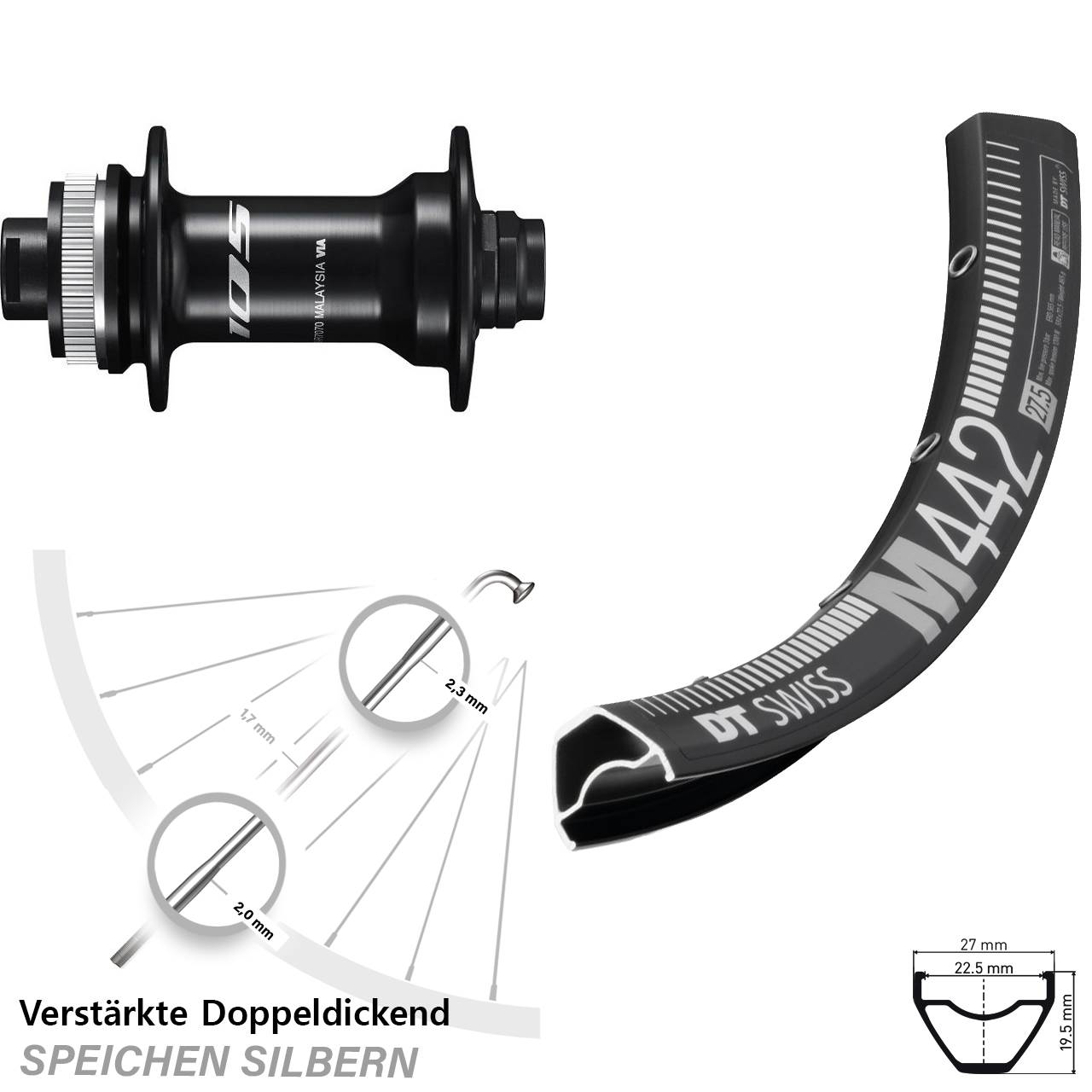 28-29 Zoll DT Swiss M442 Shimano 105 HB-R7070 Disc Laufrad 12x100