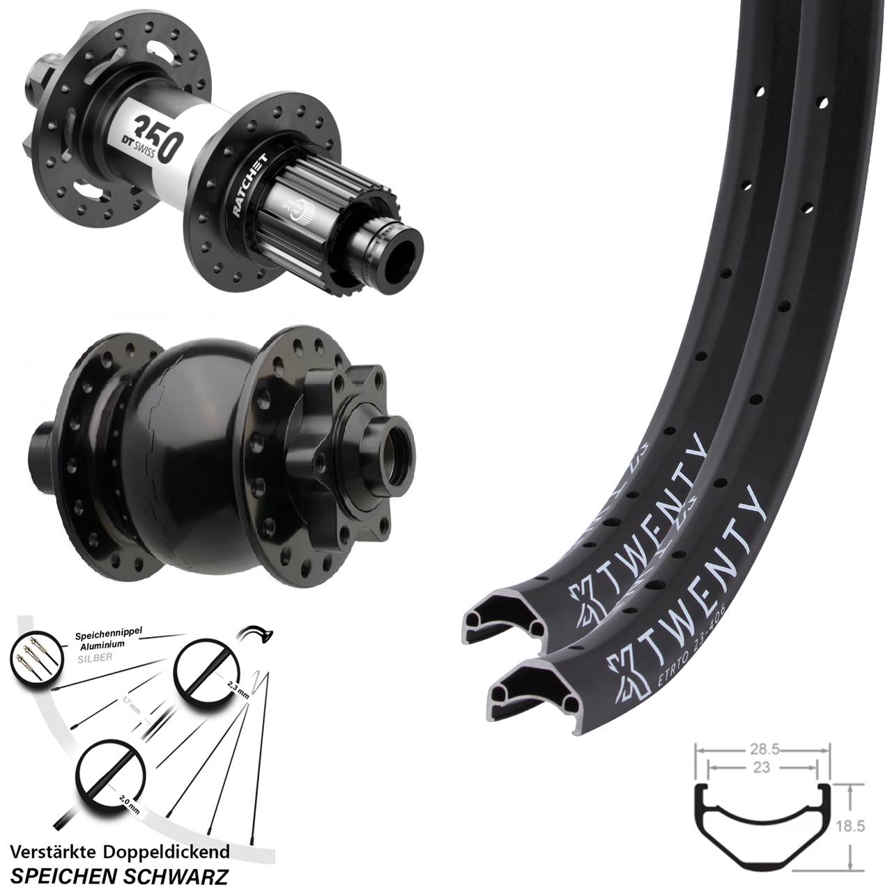 Boost Disc Laufradsatz 15x110 12x148 20 Zoll KX Twenty DT Swiss 350 SON 28 Micro Spline