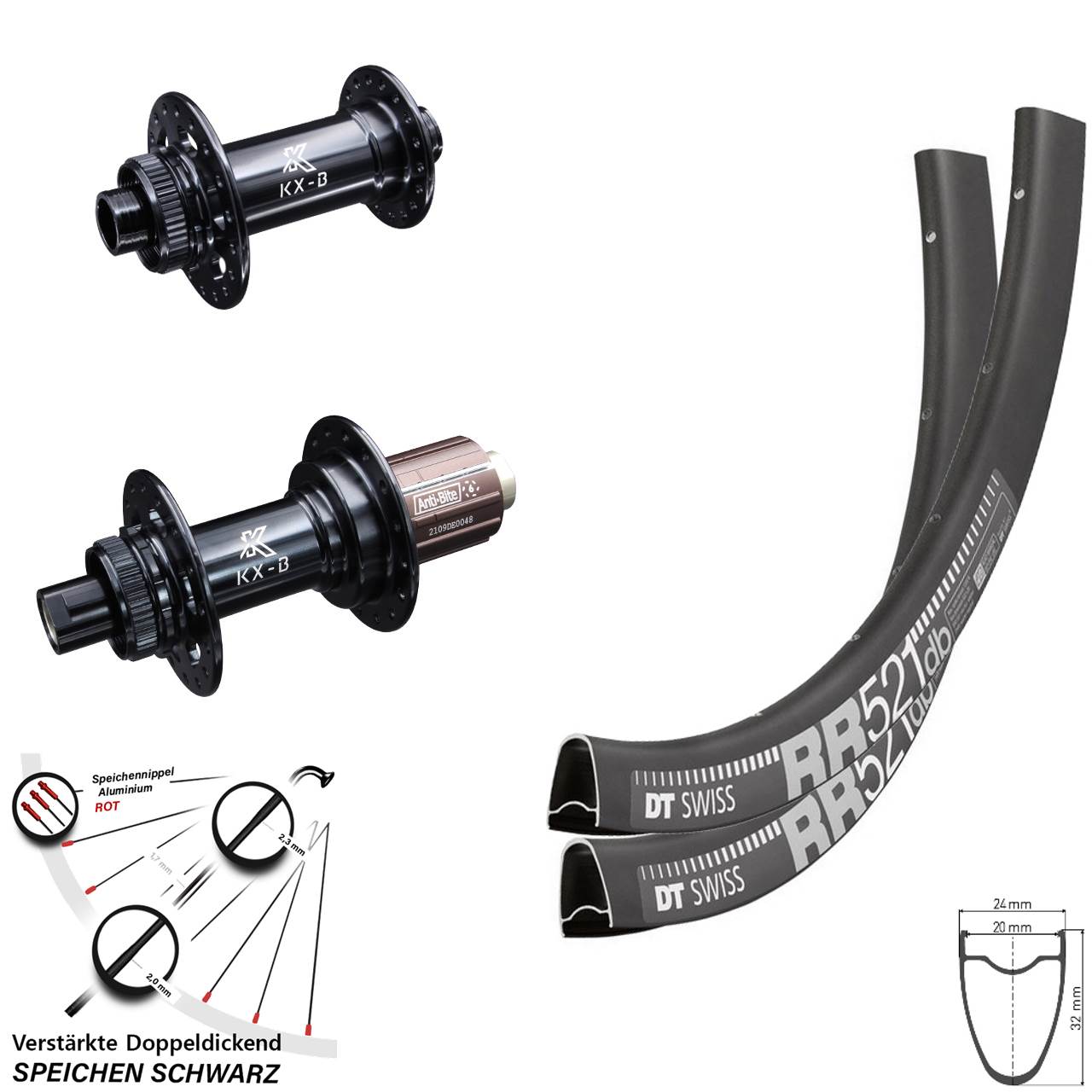 Centerlock Laufradsatz 28 Zoll DT Swiss RR521 KX-B Road 8-12 fach HG 12x110/148 Boost
