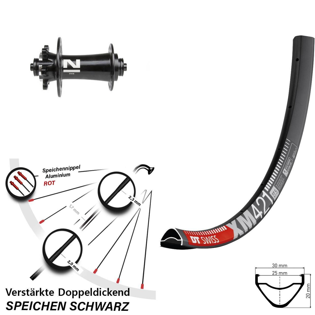 6-Loch Vorderrad 27,5 Zoll DT Swiss XM421 Novatec D791SB QR