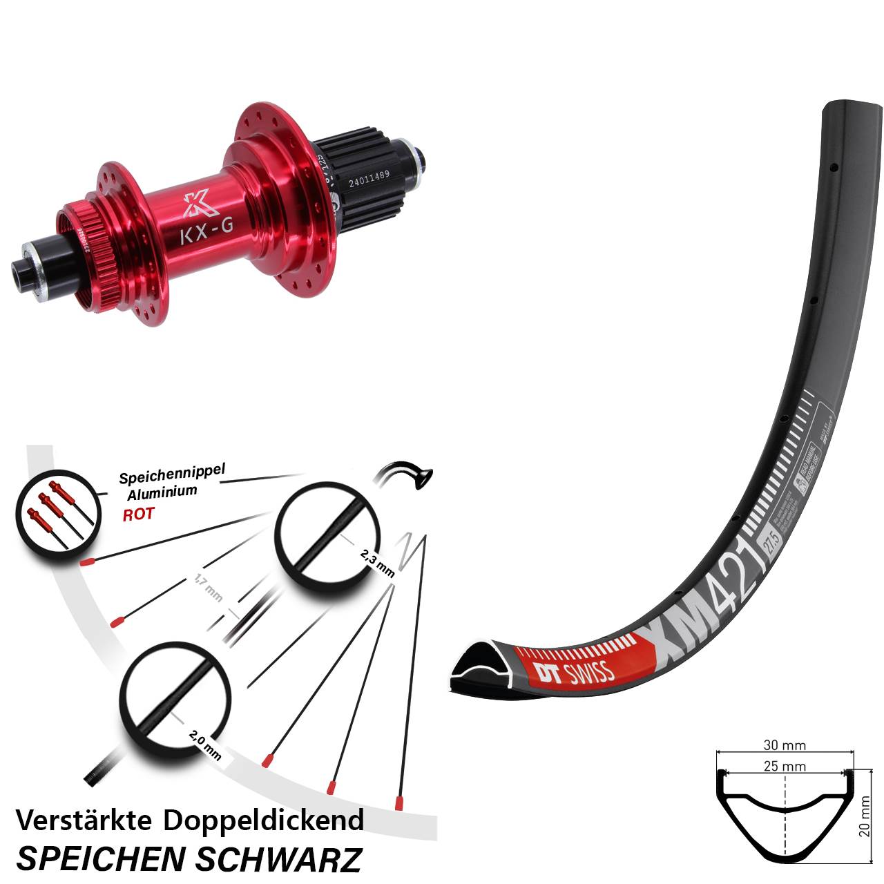 Disc Laufrad 29 Zoll DT Swiss XM421 KX-G rot Shimano Micro Spline QR