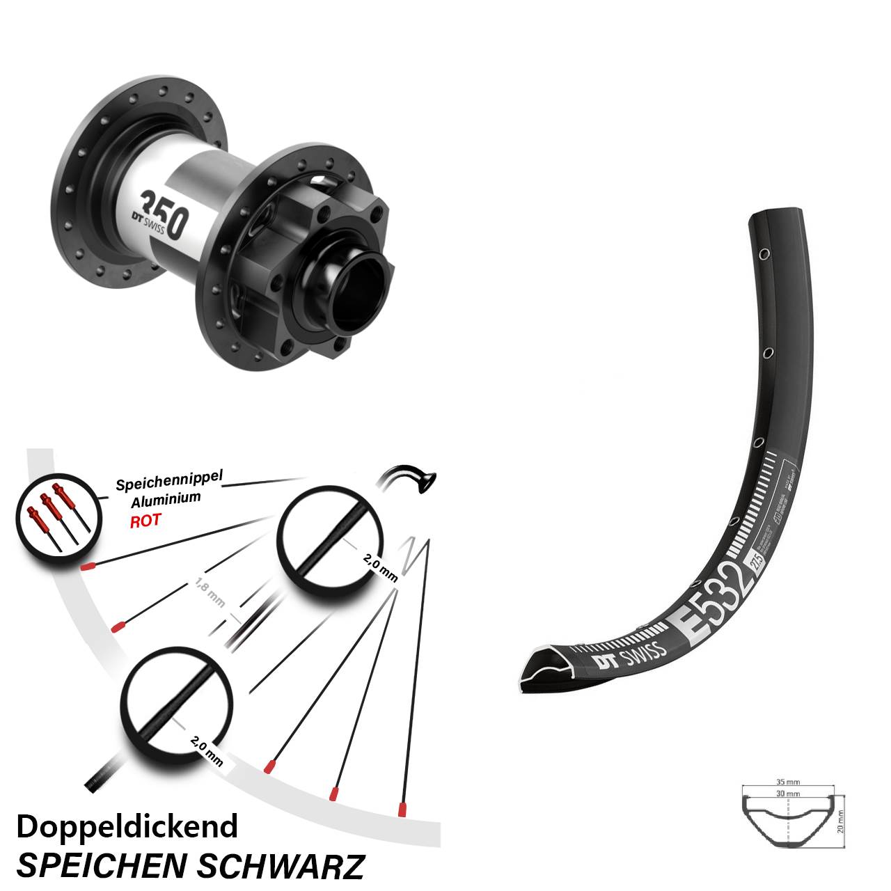 29 Zoll DT Swiss E 532 350 Disc Laufrad 20x110 Boost