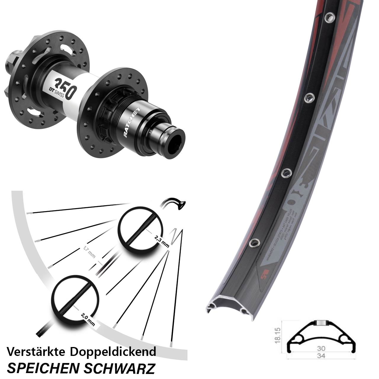 Rodi TRYP 30 DT Swiss 350 29 Zoll Hinterrad 6-Loch 12x148 Boost XD 11-12 fach