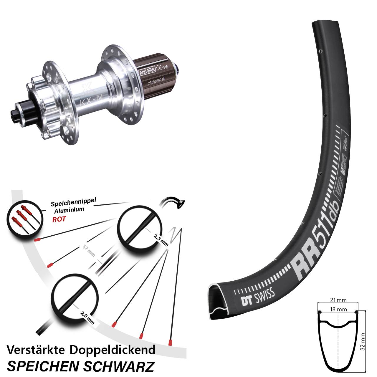 DT Swiss RR 511 KX-M 28 Zoll Disc Laufrad für Schnellspanner 8-12 fach HG