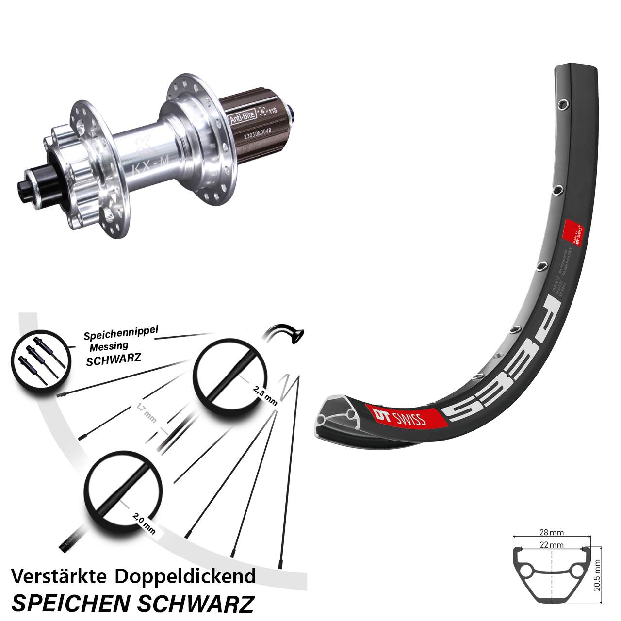 Disc Hinterrad für Schnellspanner 27,5 Zoll DT Swiss 533d KX-M 8-12 fach HG