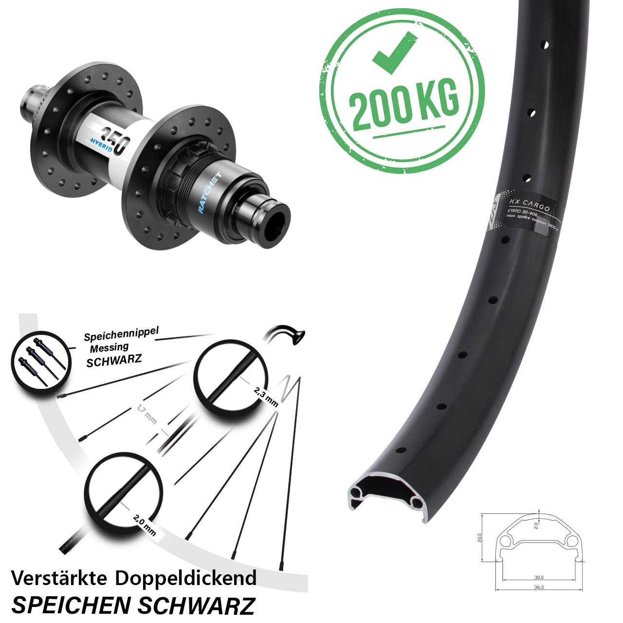 Centerlock Hinterrad 29 Zoll KX Cargo DT Swiss 350 Hybrid XD 12x148