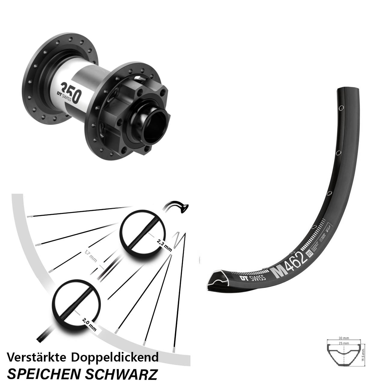 6-Loch Vorderrad 650B DT Swiss M462-350 20x110 Boost