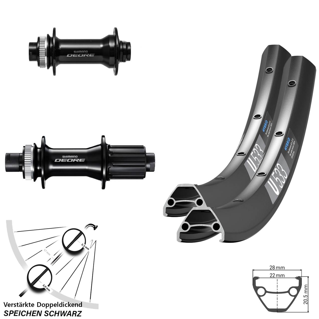 Boost Disc Laufrad-Satz 15x110 12x148 27,5 Zoll DT Swiss U533 Shimano Deore 8-11 fach