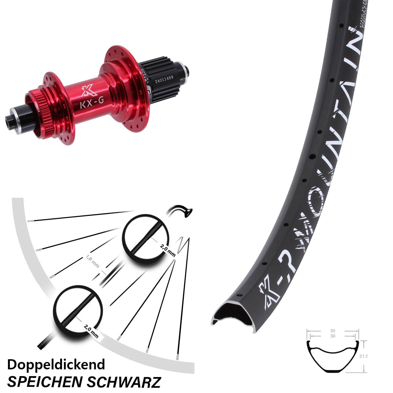 Hinterrad 28 Zoll R Mountain KX-G rot Micro Spline