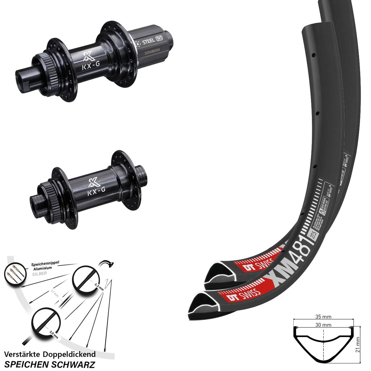 DT Swiss XM481 KX-GS verstärkt 27,5 Zoll Centerlock Laufradsatz 12x100/142 8-12 fach
