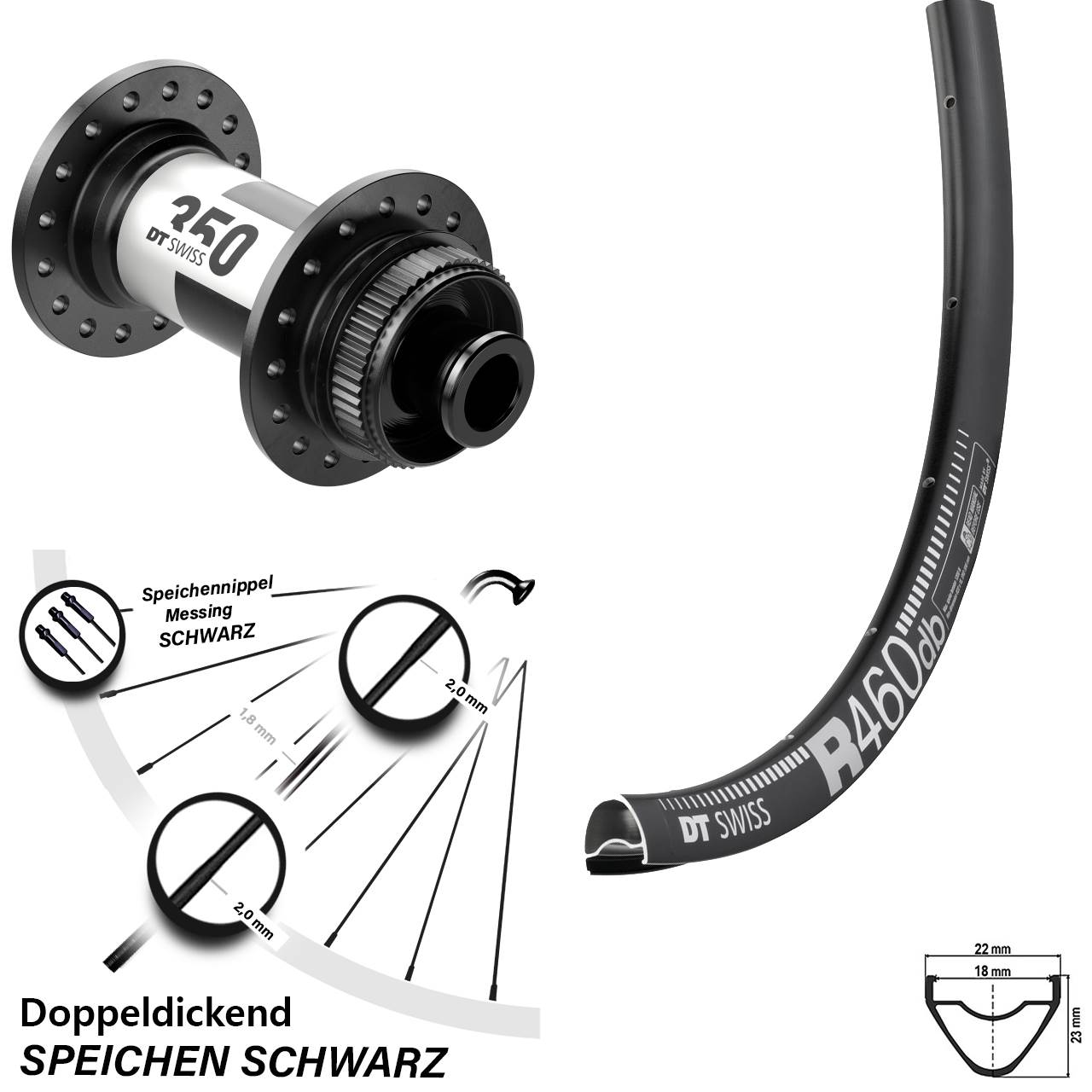 28 Zoll Vorderrad R 460 DT Swiss 350 Centerlock 12x100 Steckachse