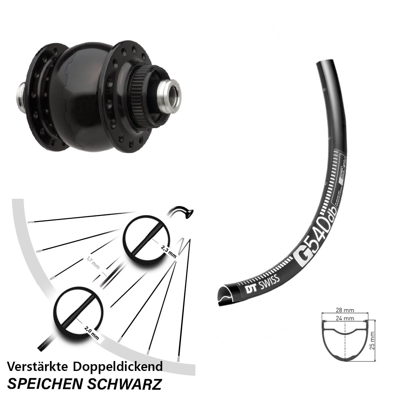 SON delux DT Swiss G 540 28-29 Zoll Disc Vorderrad mit Nabendynamo 12x100