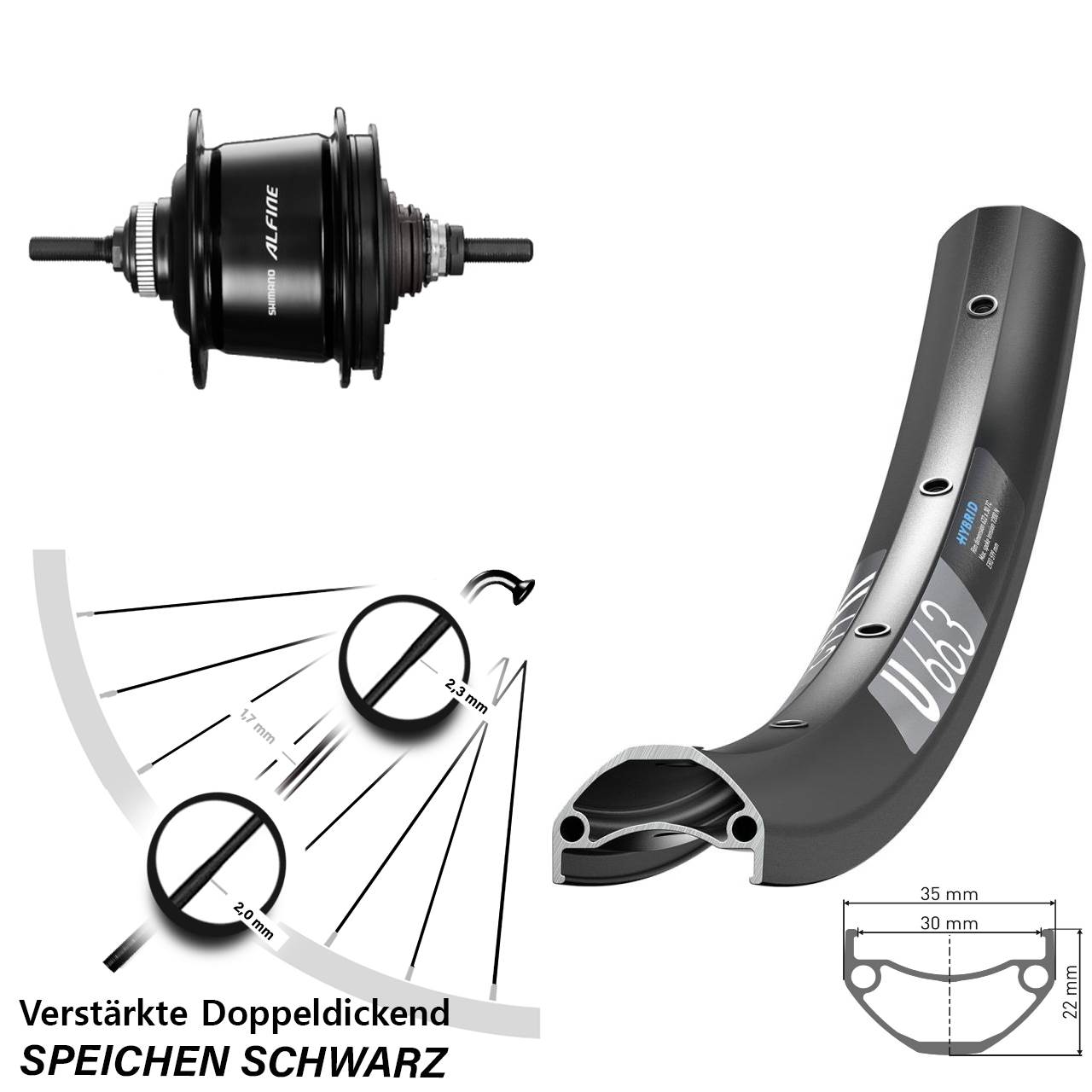 20 Zoll Hinterrad DT Swiss U663 Shimano Alfine 8 Gang