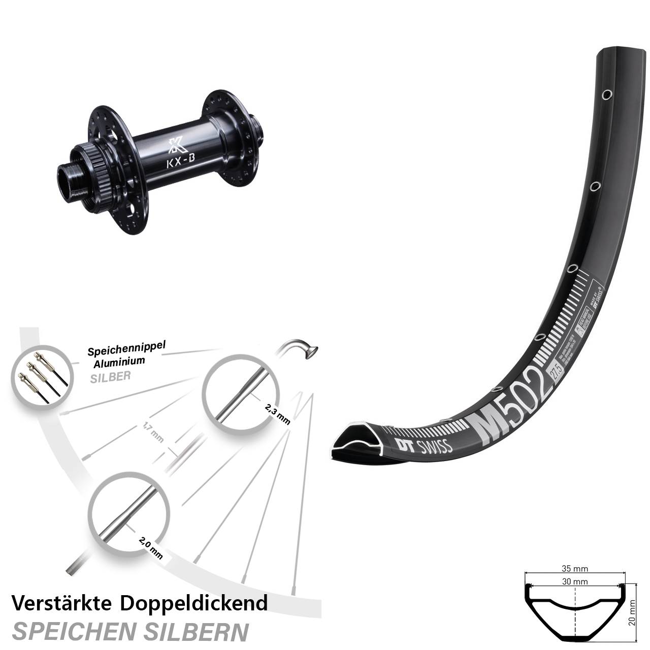 Centerlock Vorderrad 29 Zoll DT Swiss M 502 KX-B 15x110 Boost