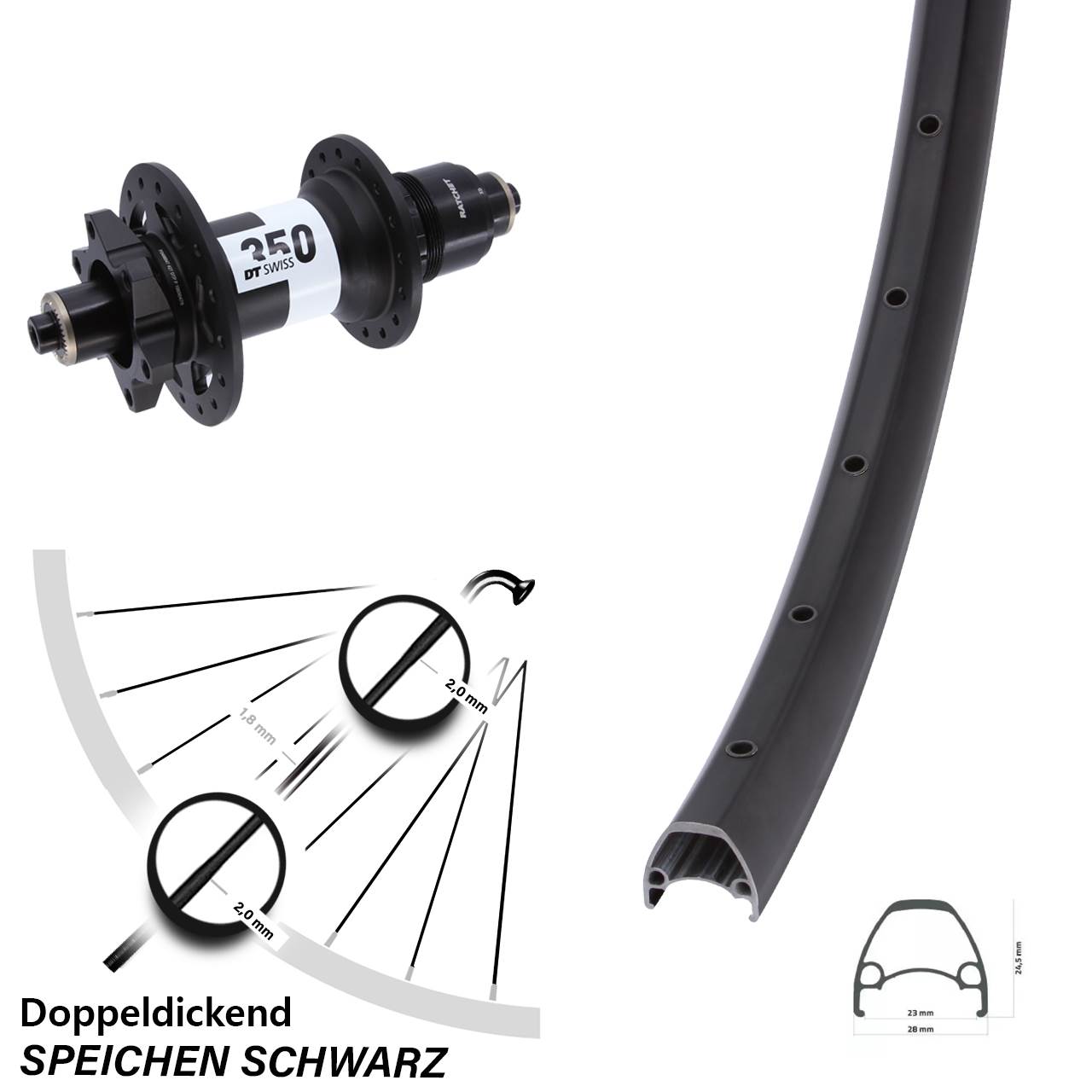 28 Zoll Ambrosio Sport DT Swiss 350 Disc Laufrad für Schnellspanner XD