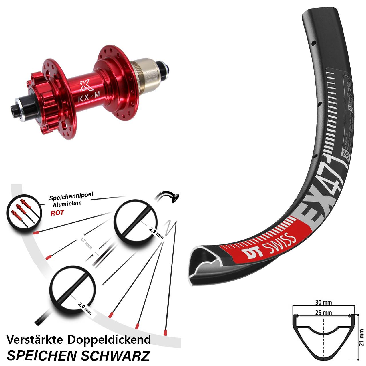 DT Swiss EX 471 KX-M rot 29 Zoll Hinterrad 6-Loch QR SRAM XD
