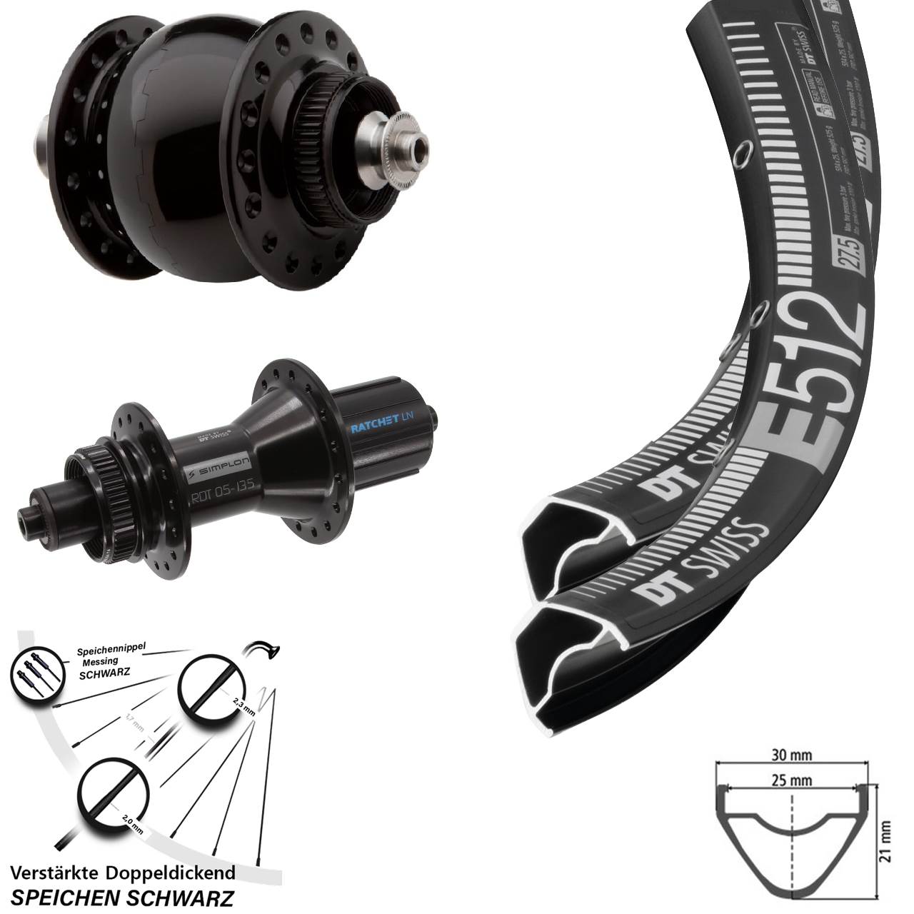 Disc Laufrad-Satz QR 29 Zoll DT Swiss E512-370 Hybrid SONdelux 8-11 fach