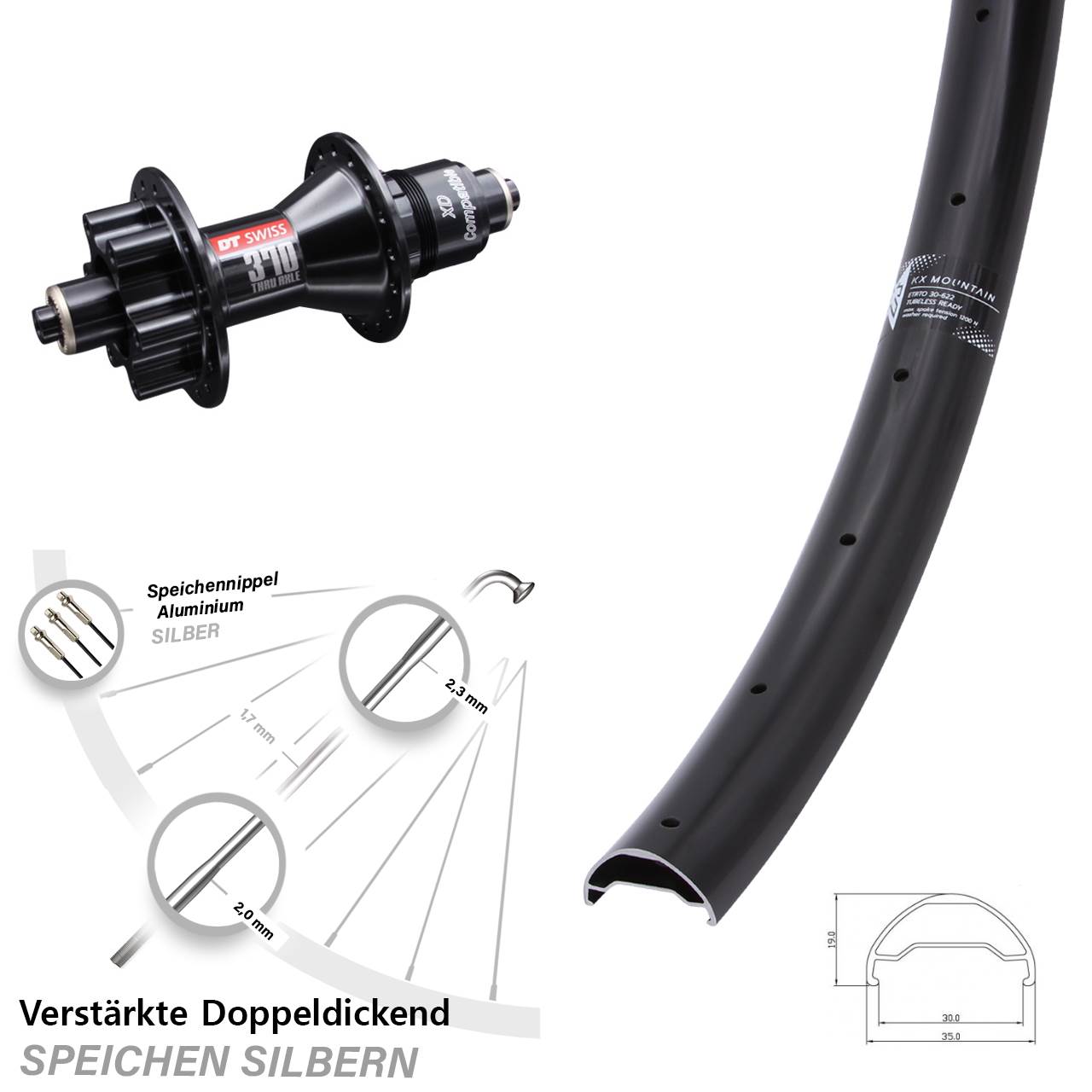 Disc Hinterrad 29 Zoll KX Mountain DT Swiss 370 XD 11-12 fach für Schnellspanner