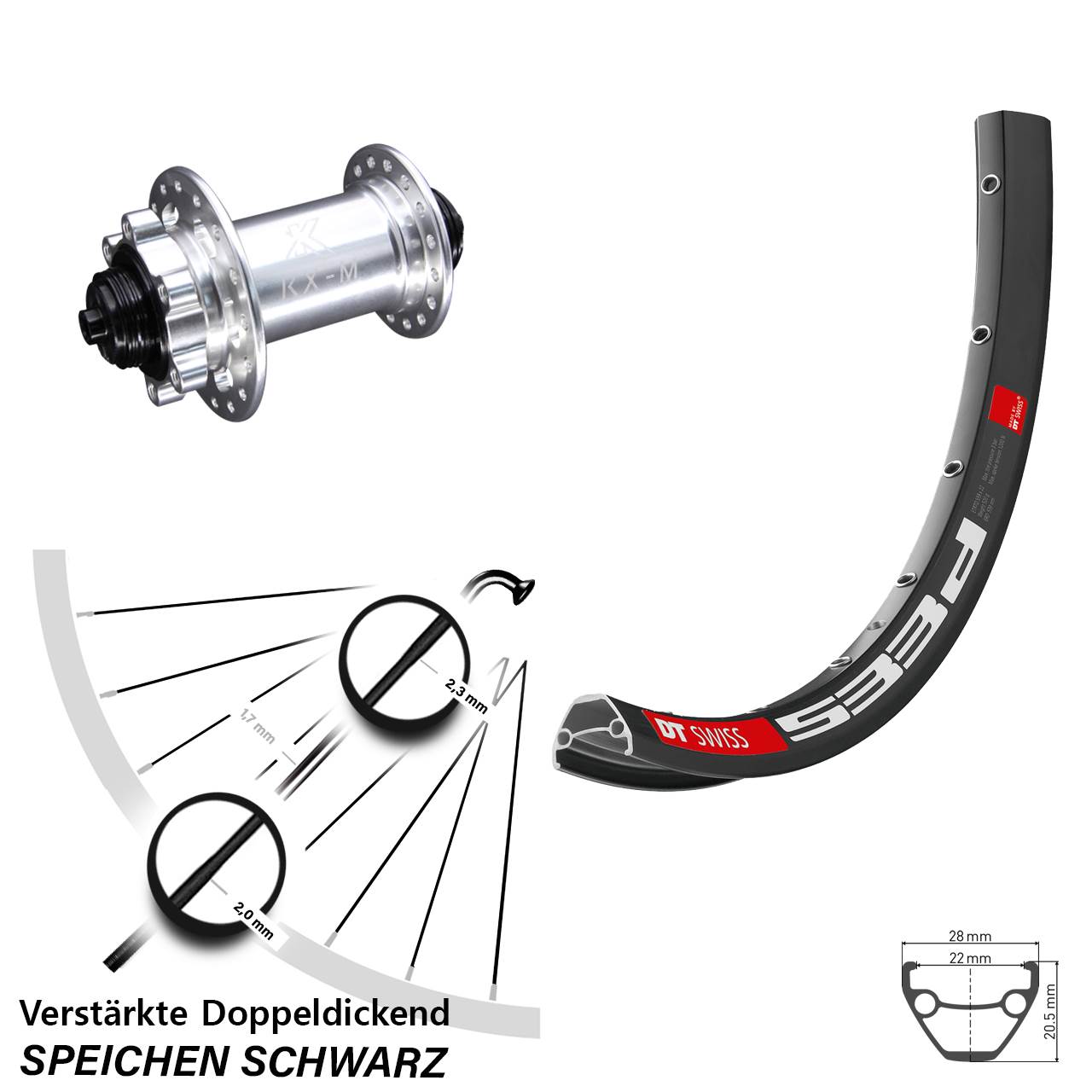 Disc Laufrad 28 Zoll DT Swiss 533 D KX-M QR