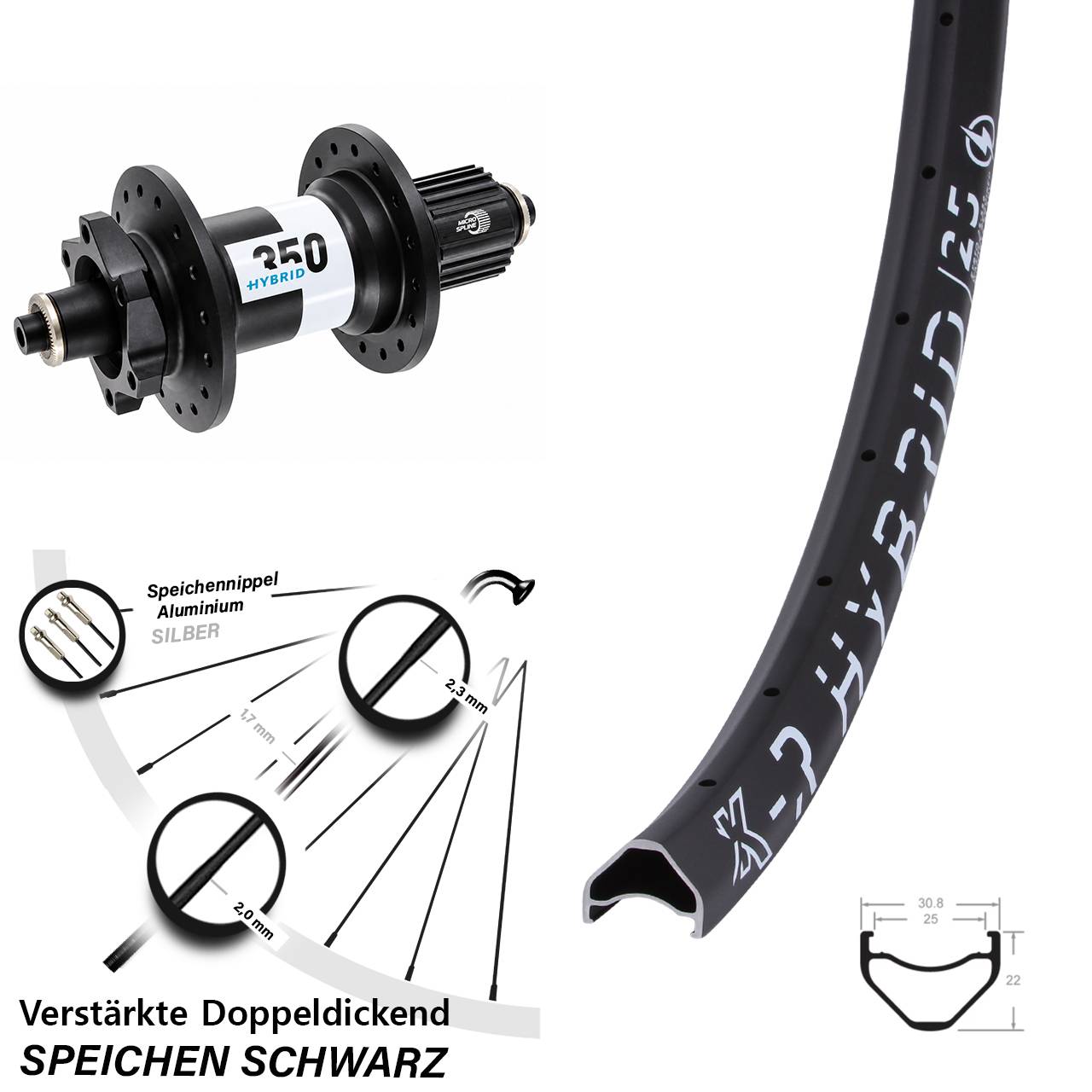 Hinterrad 28 Zoll KX-R Hybrid 25 DT Swiss 350 Micro Spline QR
