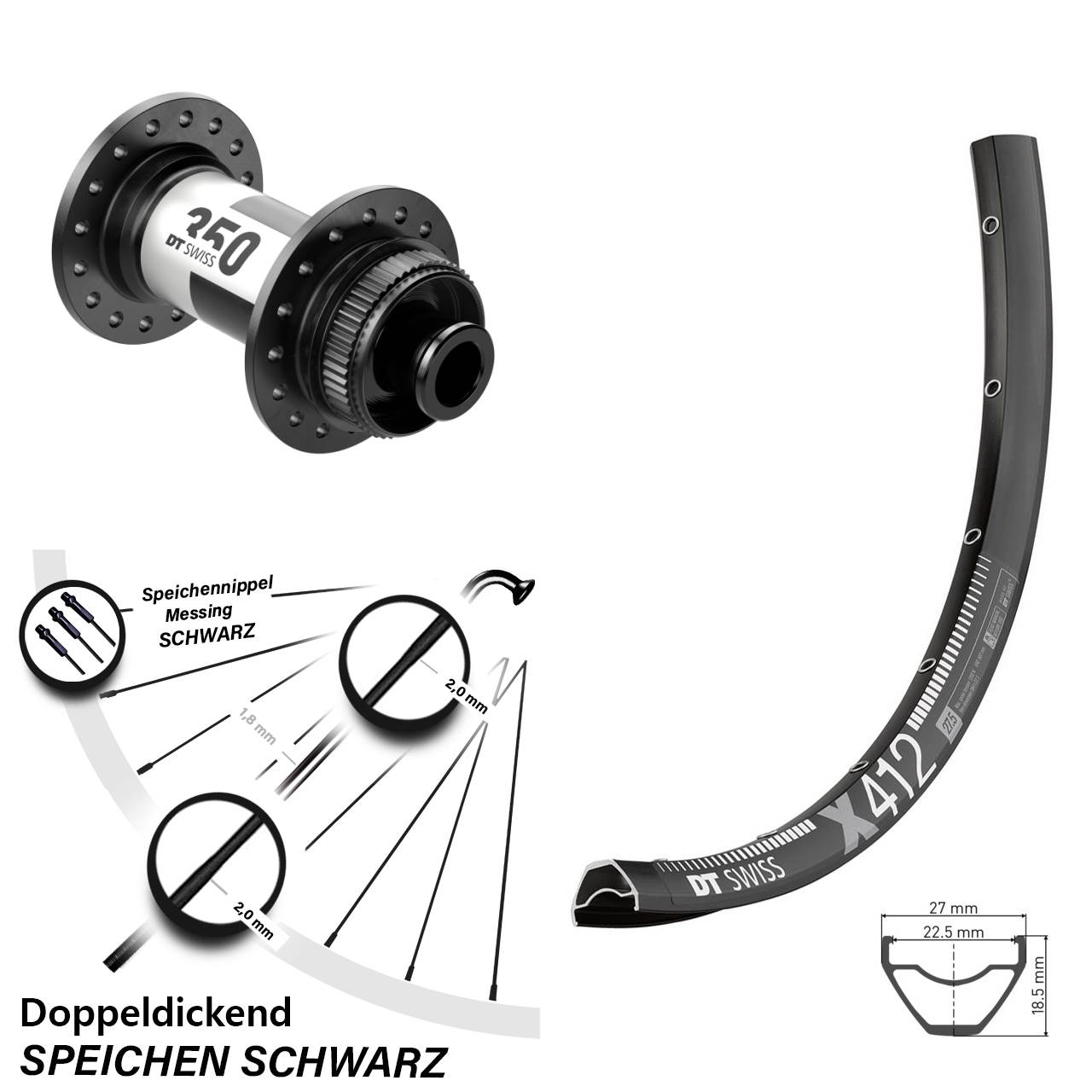 DT Swiss X 412 Disc 350 12x100 Vorderrad 28 Zoll schwarz