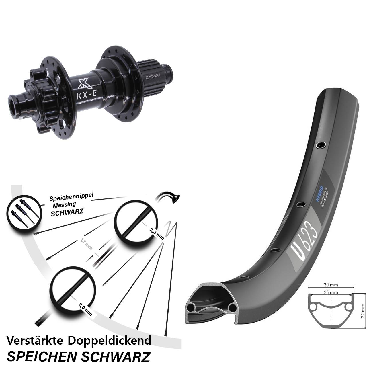 28-29 Zoll DT Swiss U623 KX-E Heavy Duty Hinterrad 6-Loch 12x148 Micro Spline