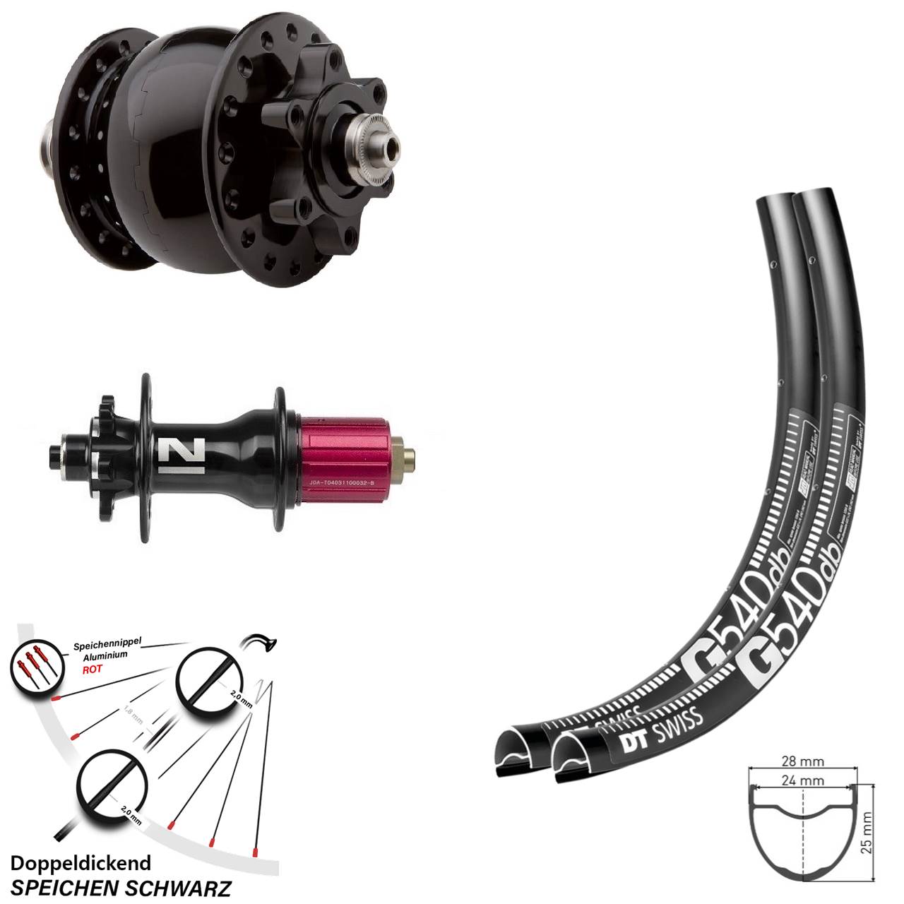 DT Swiss G540 Novatec D792SB Dynamo SON 28 28-29 Zoll 6-Loch Laufradsatz QR 8-12 fach HG